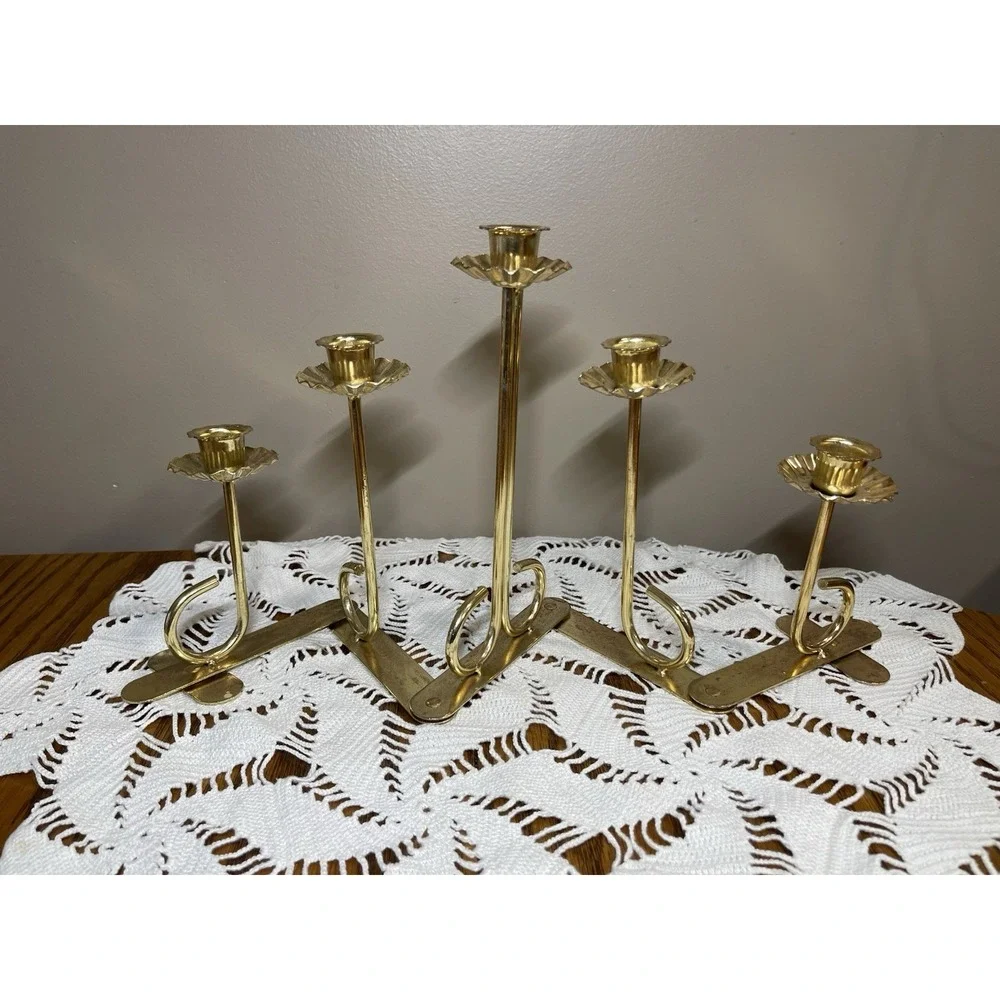 Vintage MCM Homco Copper Toned 5 Candleholder Expandable Accordion Tulip Shaped